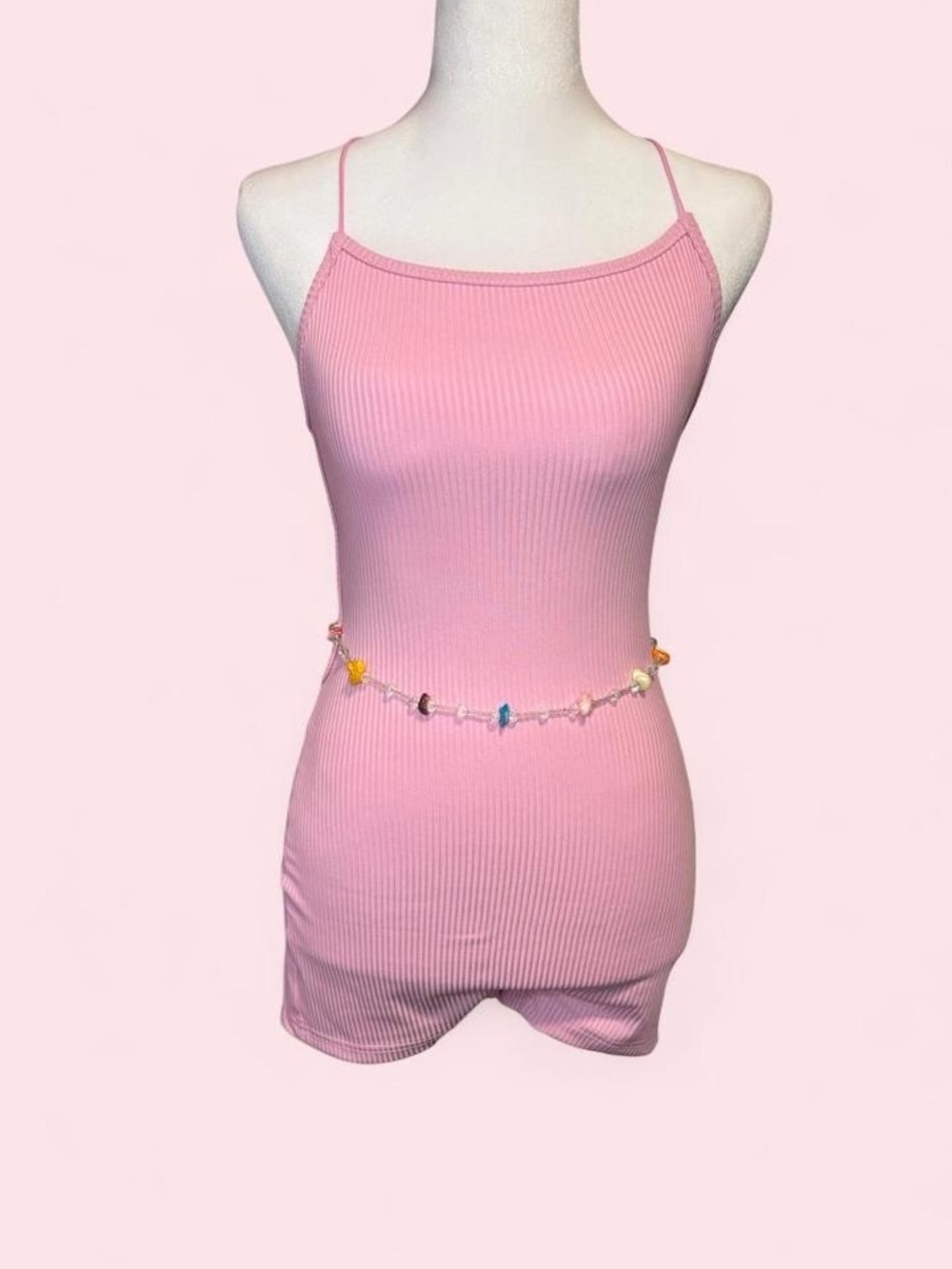 Pink Ribbed Spaghetti Strap Mini Dress